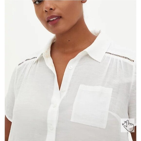 Torrid Women’s Blouse Size 0 Large White Lindsay Crochet Inset Button-Down Shirt - Picture 4 of 12